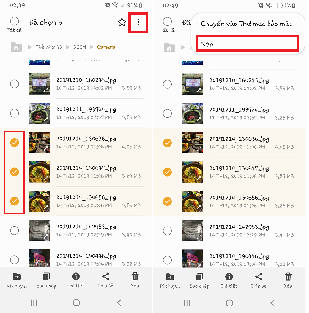 tạo tệp nén trên samsung