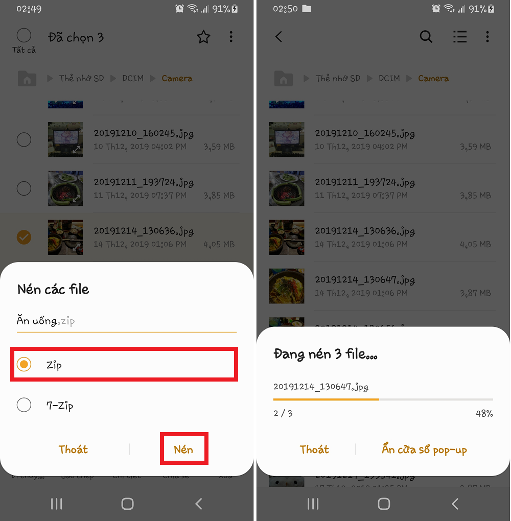 tạo tệp nén trên samsung