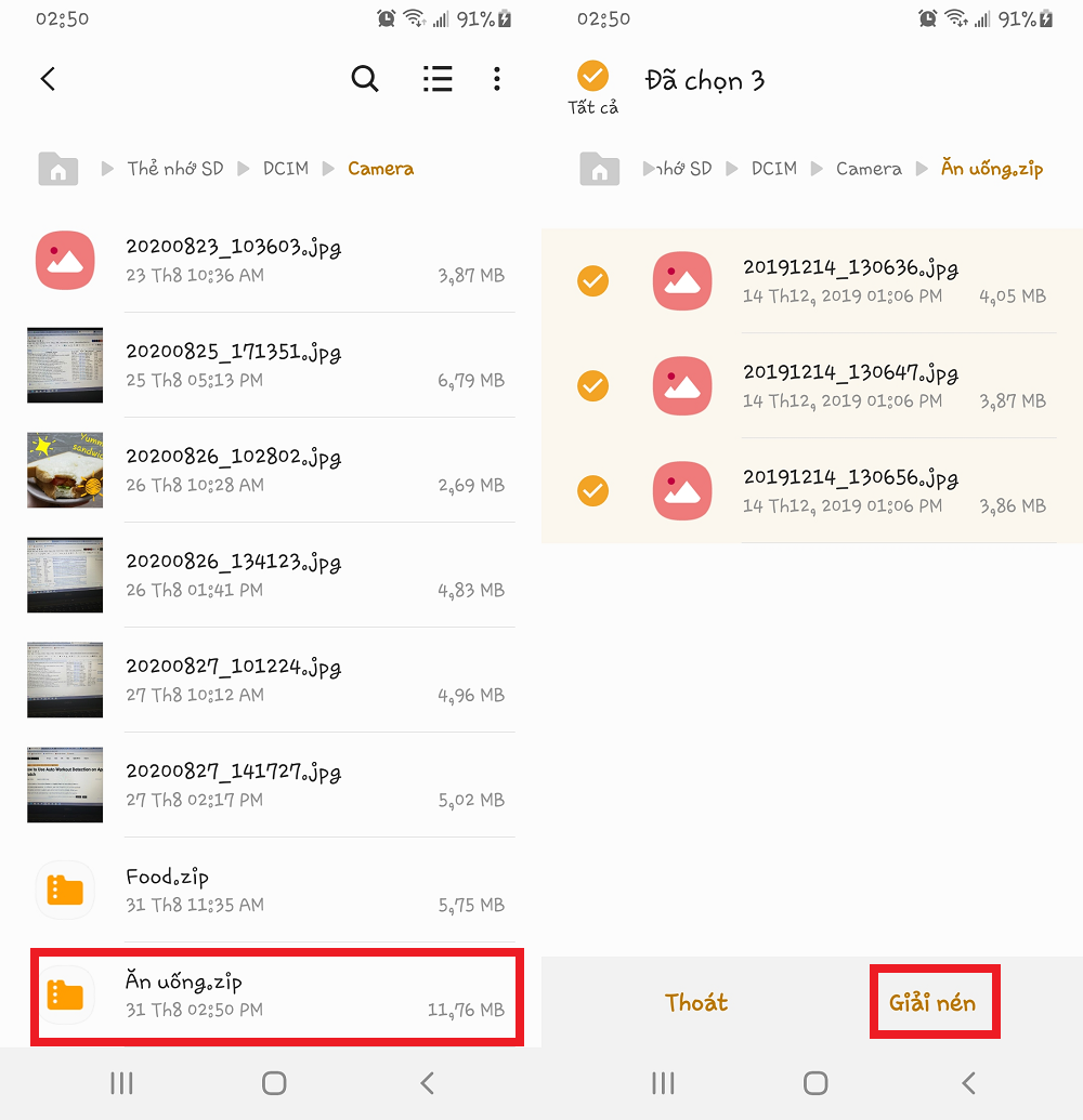 tạo tệp nén trên samsung