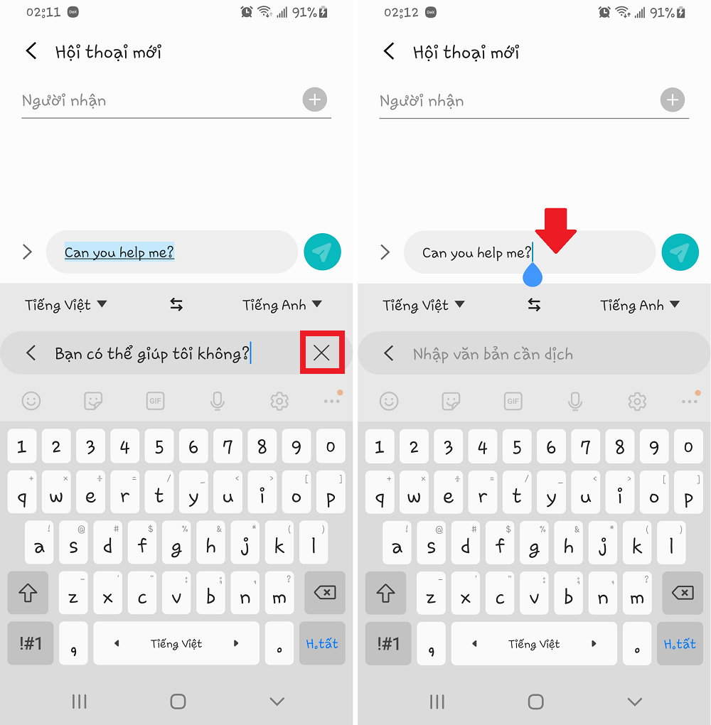 dịch trên bàn phím samsung