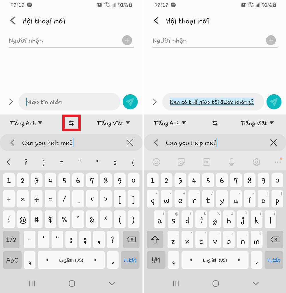 dịch trên bàn phím samsung