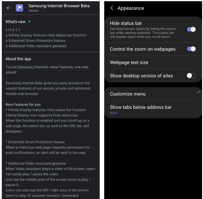 Samsung Internet Beta 13