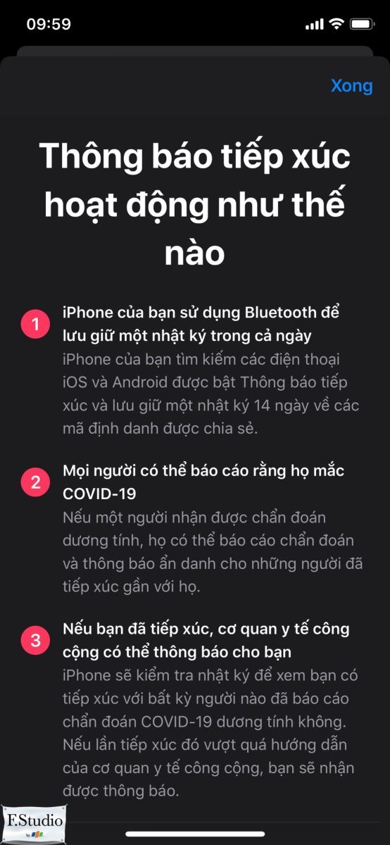 thông báo tiếp xúc ios 13.7