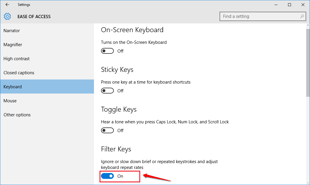 mở khóa bàn phím laptop windows 10 - hình 3