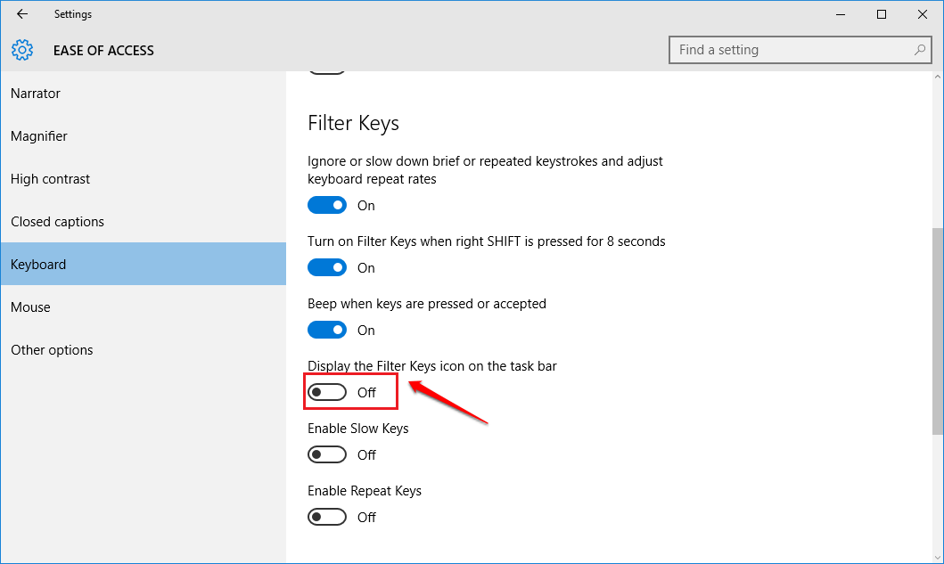 mở khóa bàn phím laptop windows 10 - hình 4
