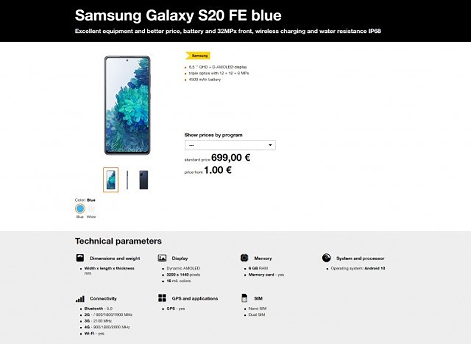 Giá bán Galaxy S20 Fan Edition Giá bán Galaxy S20 Fan Edition