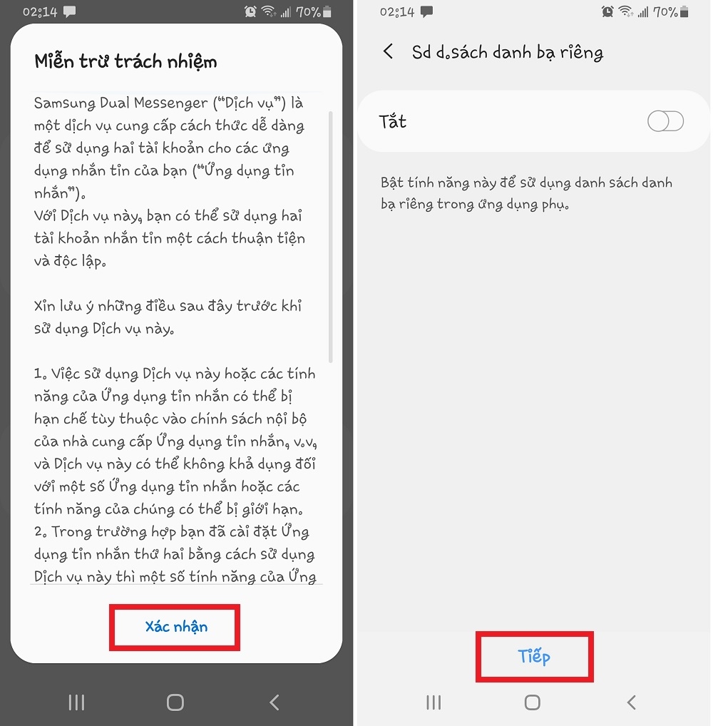 dual messenger trên samsung