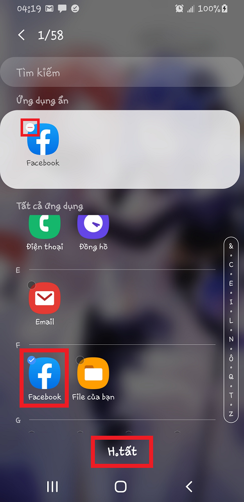 ẩn ứng dụng trên điện thoại Samsung