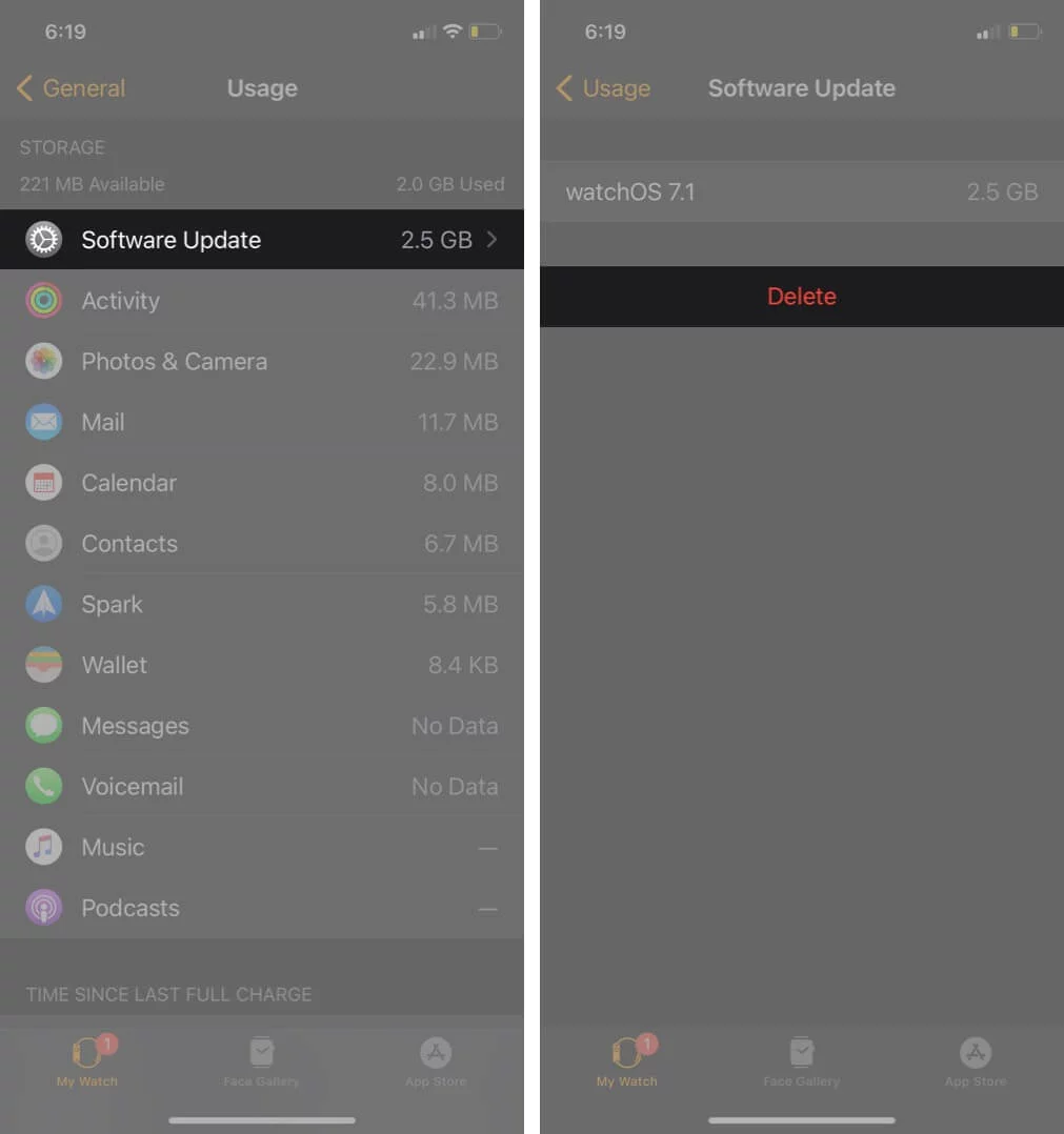 xóa file cập nhật apple watch