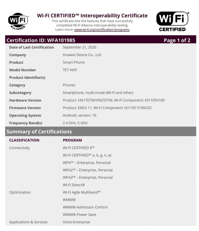 Huawei Mate X2 đạt chứng nhận Wi-Fi Huawei Mate X2 đạt chứng nhận Wi-Fi