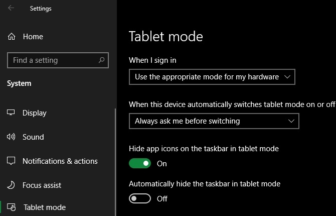 windows 10 tablet mode