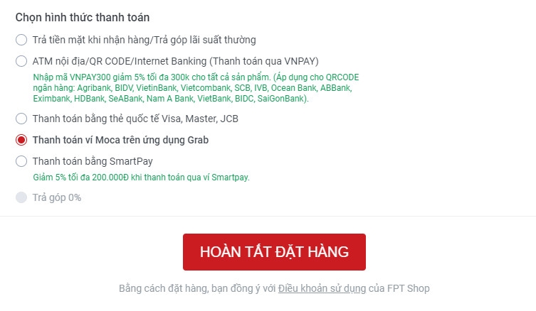 Hướng dẫn thanh toán bằng ví Moca Grab để được giảm 300.000VNĐ