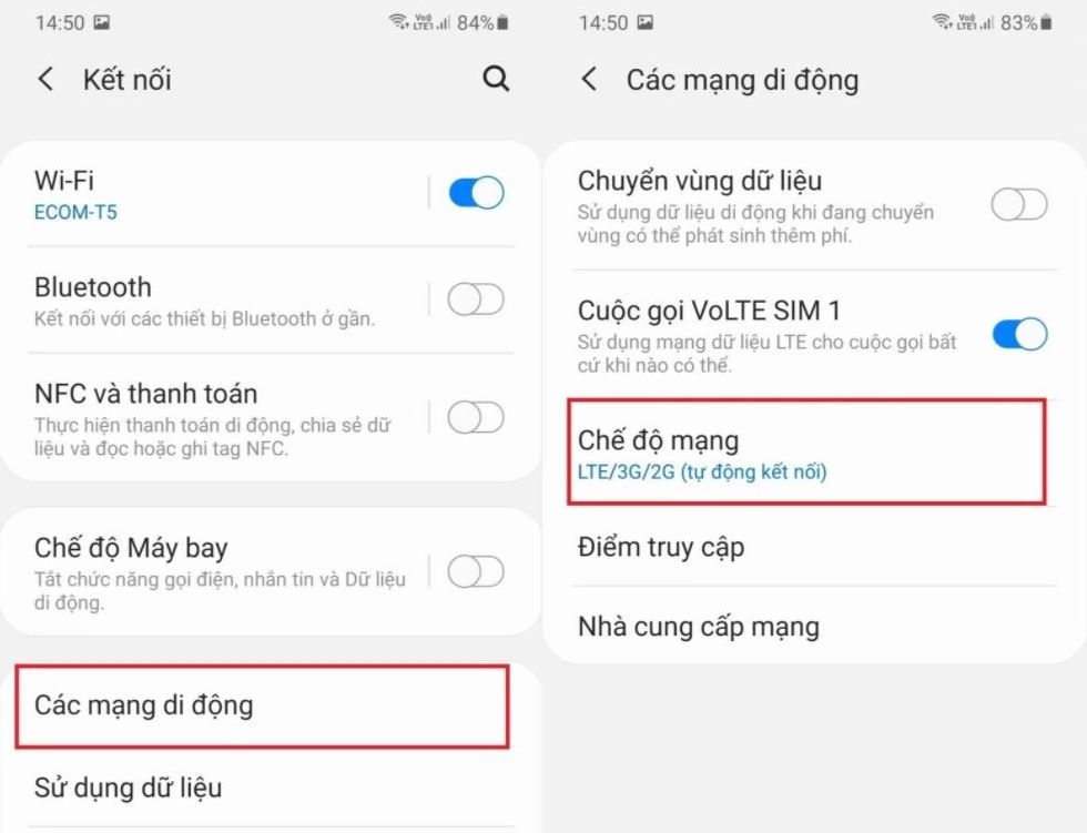 Phải làm sao khi mạng 4G hiện chữ H+ hoặc chữ E? 3
