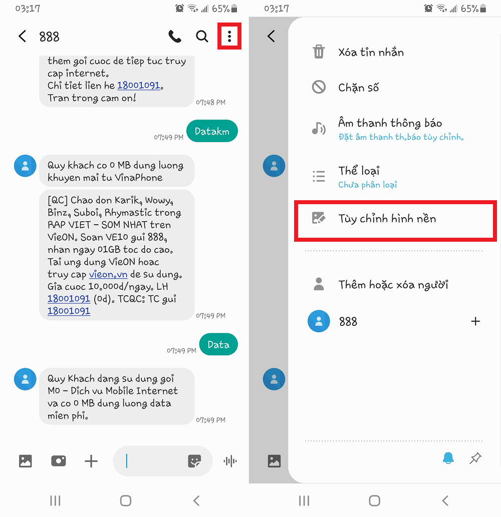 tùy chỉnh hình nền tin nhắn trên samsung 2020