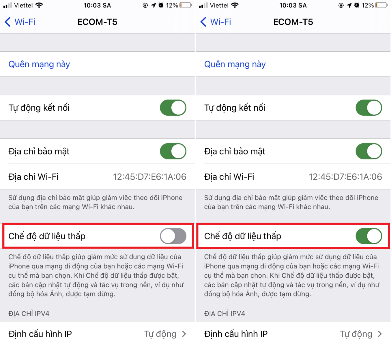 chế độ dữ liệu thấp cho wifi