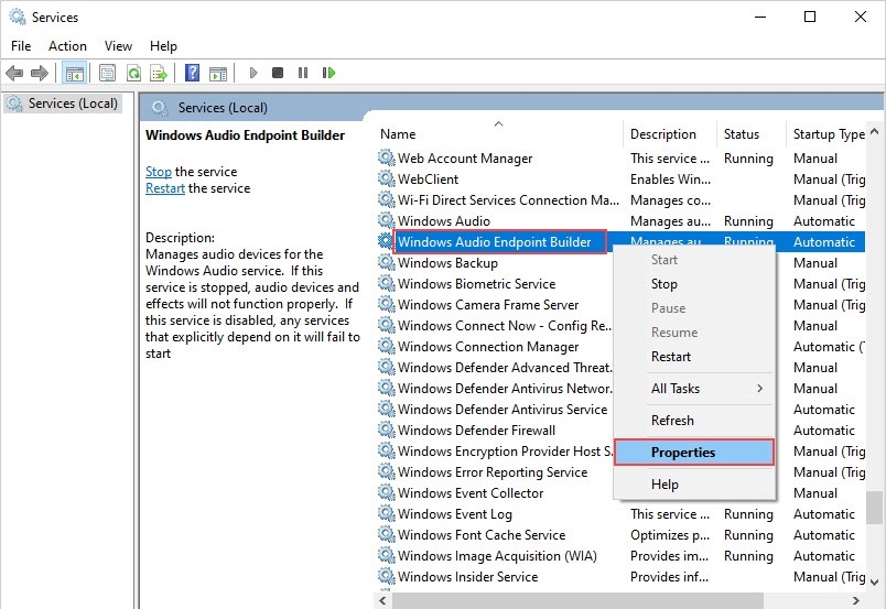 kích hoạt lại windows audio services - hình 4