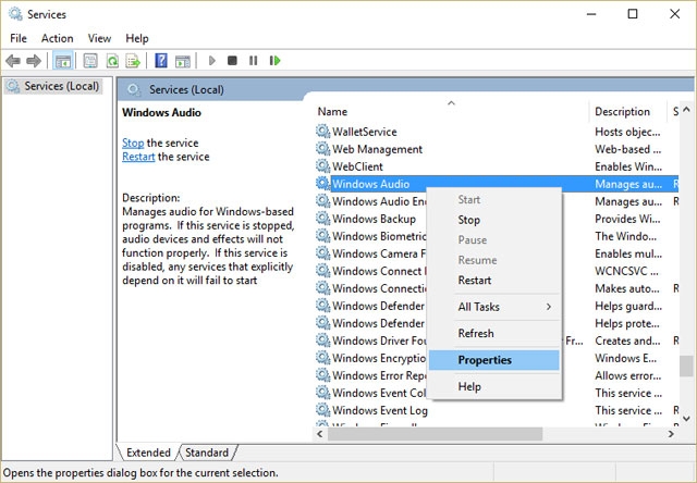 kích hoạt lại windows audio services - hình 2