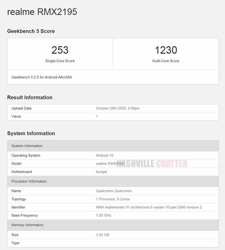 Realme C15s xuất hiện trên Geekbench Realme C15s xuất hiện trên Geekbench