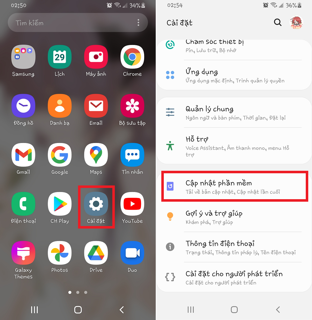 cập nhật phần mềm điện thoại