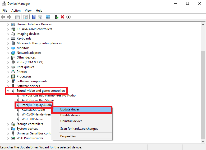 cập nhật driver âm thanh