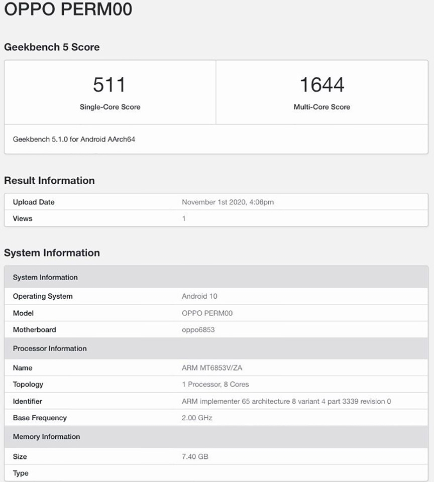 OPPO K7x lộ cấu hình trên Geekbench