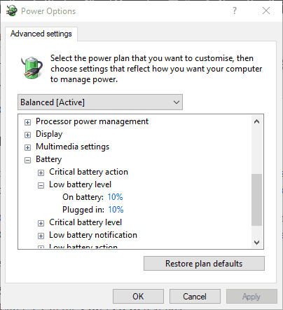 Cách bật thông báo pin yếu cho laptop trên Windows 10