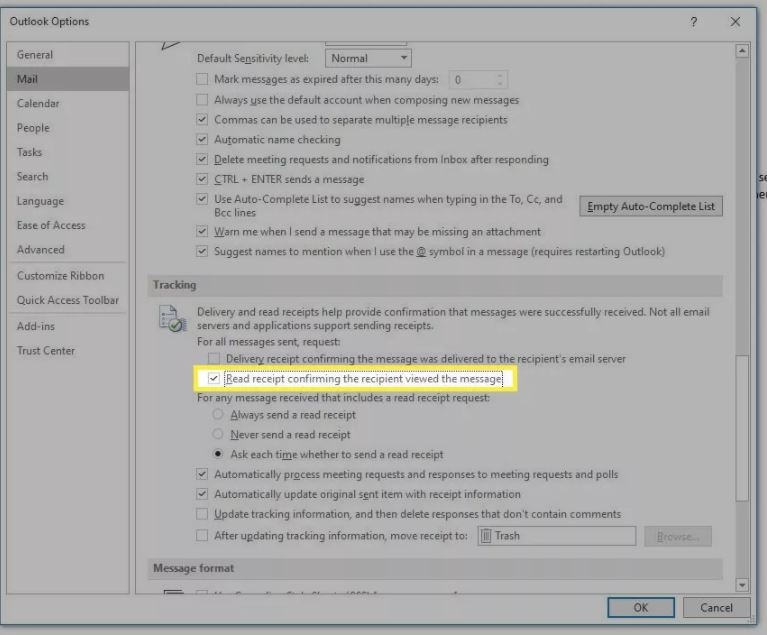 cách để biết người nhận đã đọc mail outlook