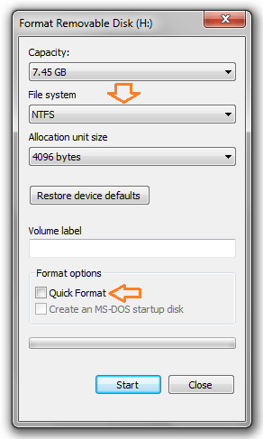đổi định dạng USB