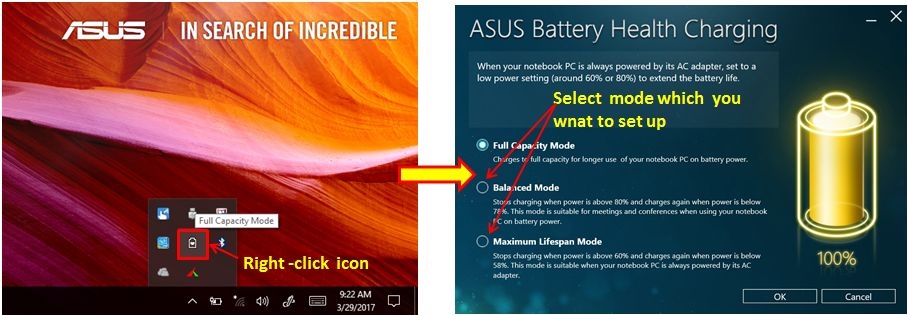 Cách cài đặt chế độ sạc pin laptop cho ASUS