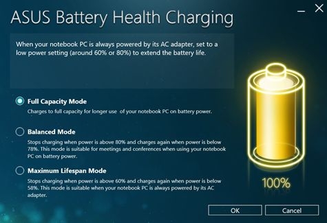 Cách cài đặt chế độ sạc pin laptop cho ASUS