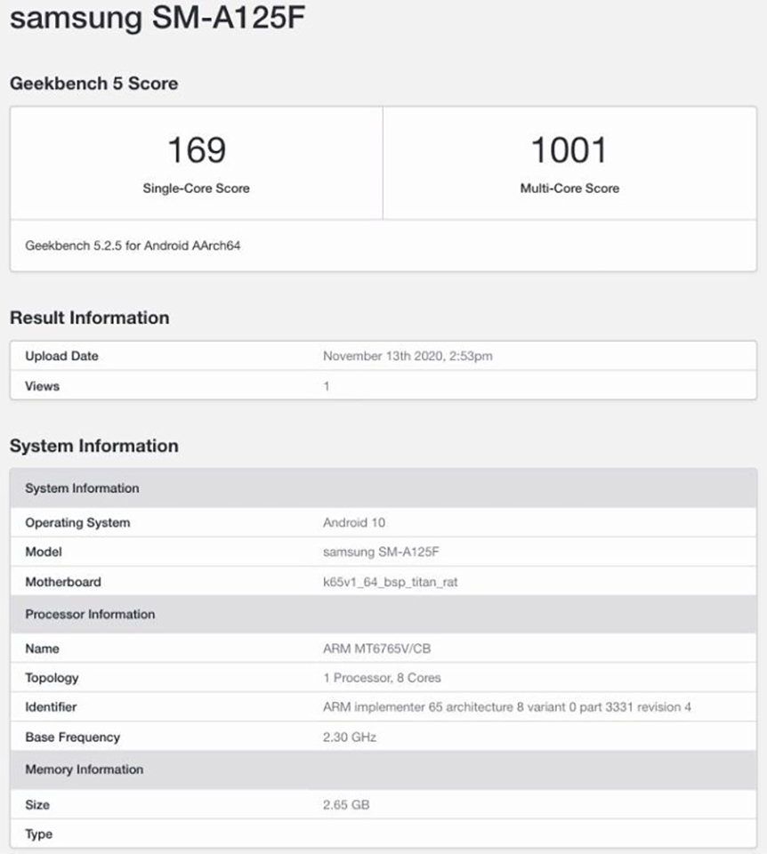 Galaxy A12 xuất hiện trên Geekbench