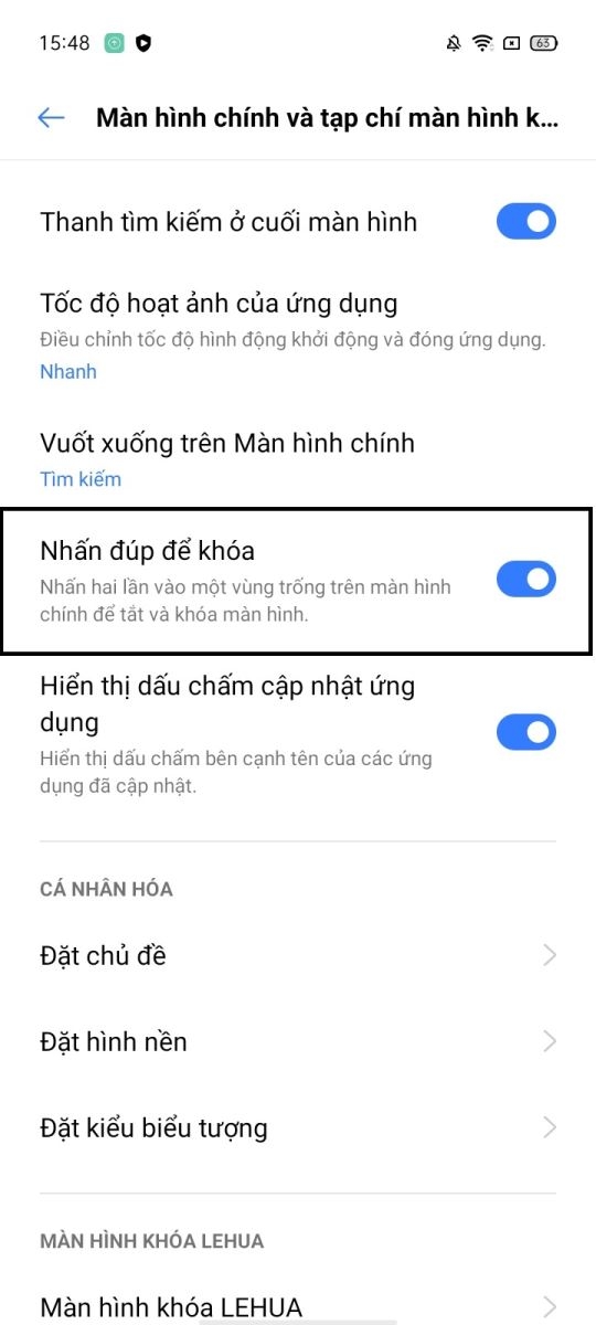 Tính năng nhấn đúp để khoá trên Realme C15