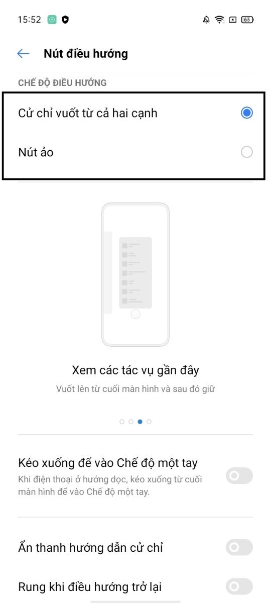 Cử chỉ vuốt trên Realme C15