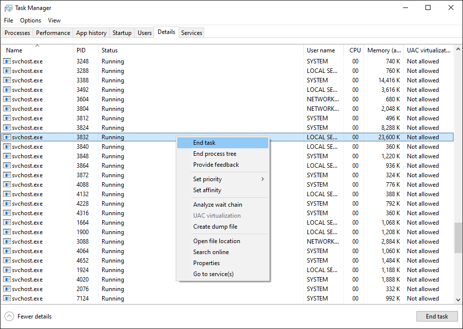 svchost.exe chiếm nhiều bộ nhớ windows 5
