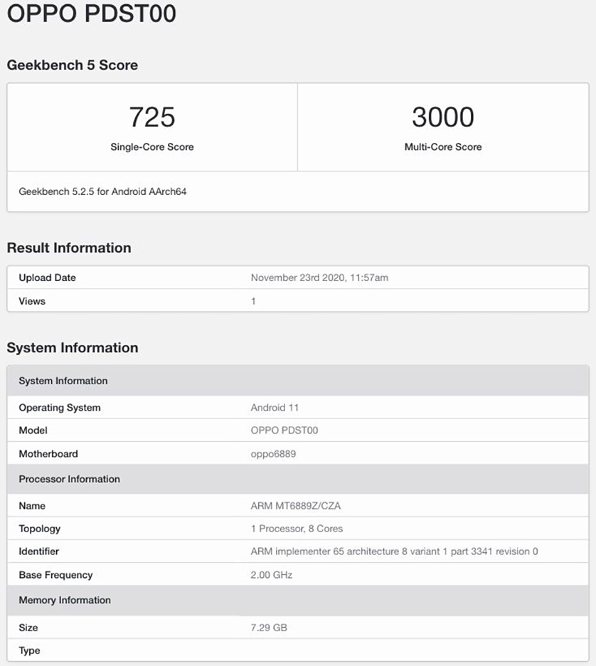 Điểm số Benchmark OPPO Reno 5 trên Geekbench