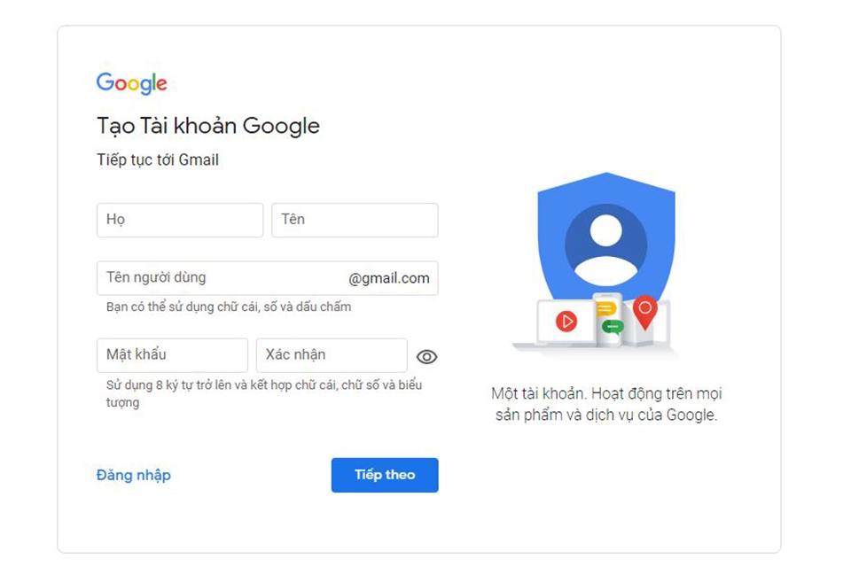 Nhập các thông tin được yêu cầu và nhấn tiếp theo.