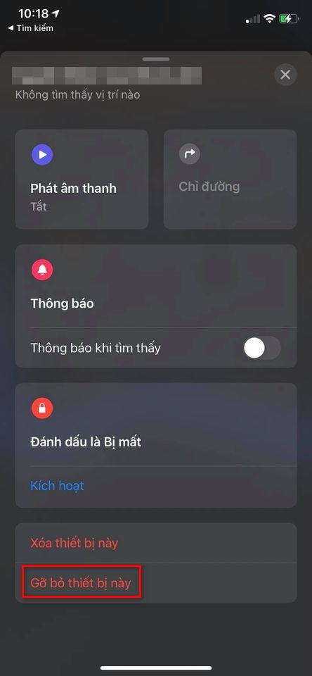 Gỡ thiết bị trong Find My