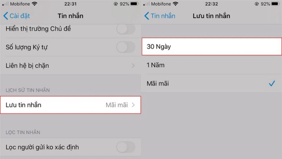 Xóa tin nhắn cũ để có thêm dung lượng lưu trữ