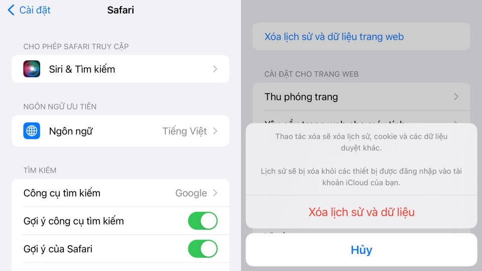 Cách giải phóng dung lượng iPhone bằng việc xóa bộ nhớ cache của trình duyệt web