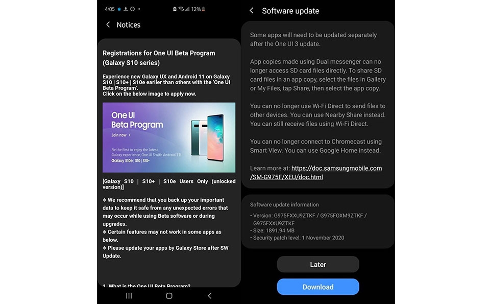 Dòng Galaxy S10 thử nghiệm Android 11 Dòng Galaxy S10 thử nghiệm Android 11