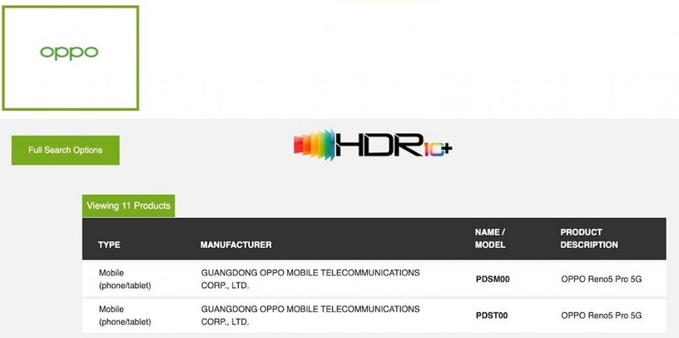 OPPO Reno5 Pro đạt chứng nhận HDR10+ OPPO Reno5 Pro đạt chứng nhận HDR10+