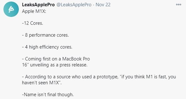 Apple M1X trên MacBook Pro 16 mạnh hơn Apple M1 nhiều