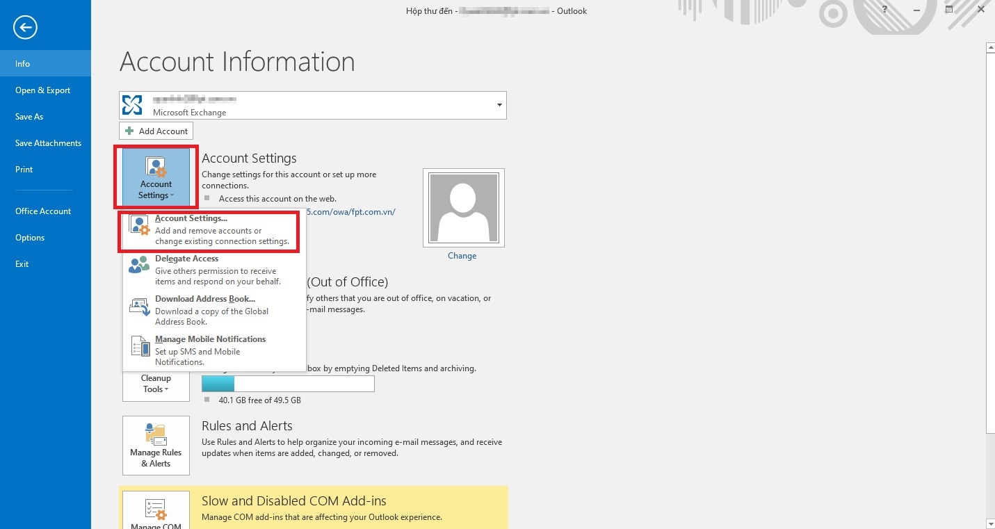 Hướng dẫn xóa tài khoản email khỏi Outlook