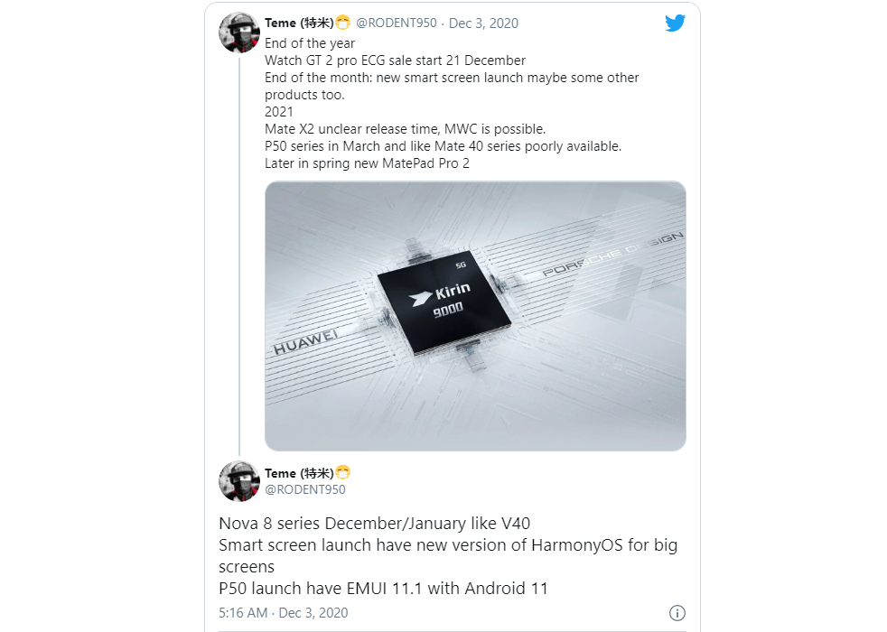 Lịch trình Huawei bị rò rỉ