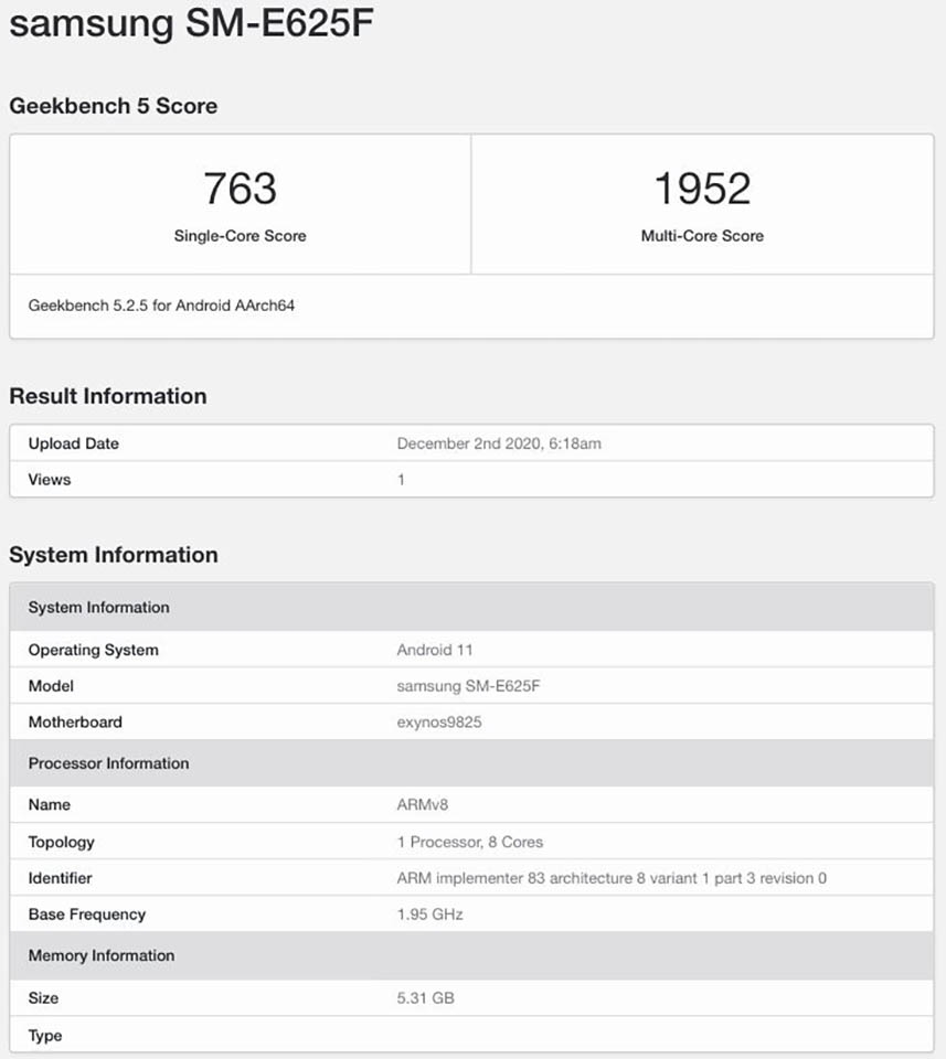 Galaxy F62 xuất hiện trên Geekbench Galaxy F62 xuất hiện trên Geekbench