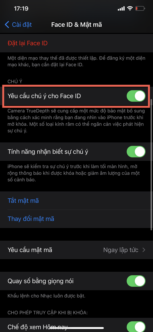 Yêu cầu nhìn thẳng vào màn hình để mở khóa Face ID