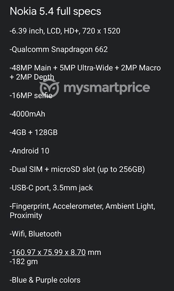 Cấu hình Nokia 5.4