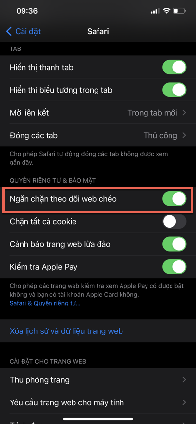 Chặn theo dõi web chéo (Cross-Site Tracking)