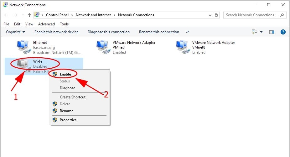Sửa lỗi mất biểu tượng WiFi