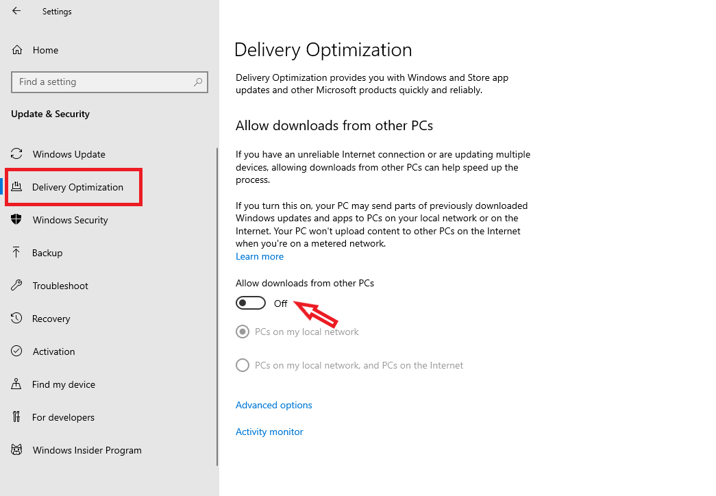 tắt Windows Update Delivery Optimization